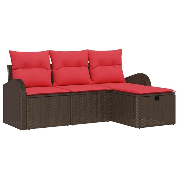 vidaXL Ensemble de Canapés 4 Pièces Marron et rouge polyrotin