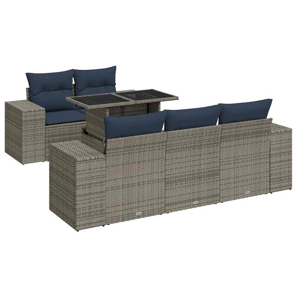 vidaXL Salon de jardin avec coussins 6 Pièces gris résine tressée acacia