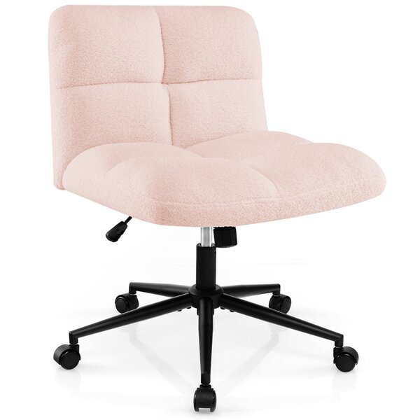 Chaise de bureau avec assise large 73 x 69 x 79-87 cm réglable et confortable style moderne en imitation peau de mouton rose 20_0011280