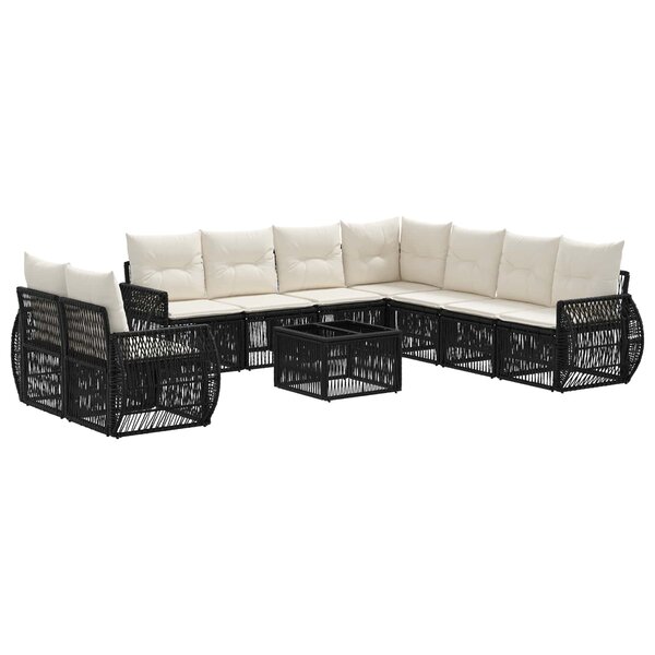 vidaXL Ensemble de canapé de jardin 10 pc Noir et blanc crème