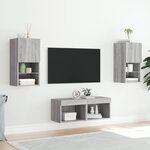vidaXL Meuble TV muraux 4 Pièces avec lumières LED sonoma gris