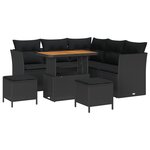 Ensemble de canapés de jardin 8 pièces avec coussins en poly rattan noir et acacia