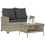 vidaXL Canapé de jardin 2places coussins et table gris clair polyrotin
