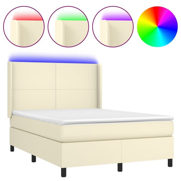 vidaXL Sommier à lattes de lit matelas LED Crème 140x190 cm Similicuir