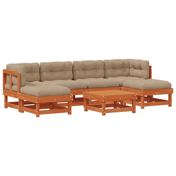 vidaXL Ensemble de salon de jardin 7 Pièces Brun cire Bois de pin massif