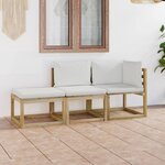 Vidaxl salon de jardin 3 pièces avec coussins crème