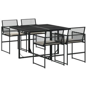 vidaXL Ensemble à manger de jardin coussins 5Pièces noir résine tressée