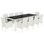 vidaXL Ensemble à manger de jardin et coussins 11Pièces blanc rotin verre