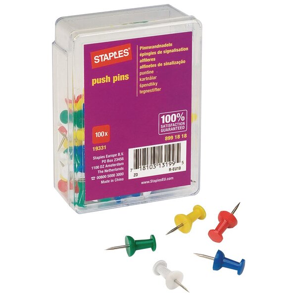 Boîte de 100 punaises épingles de signalisation  - Coloris assortis (paquet 100 unités)
