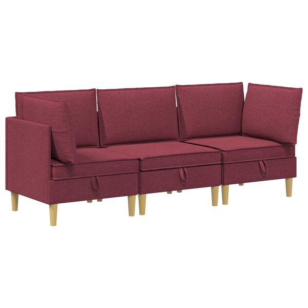 vidaXL Canapé modulaire avec rangement 3 Pièces Bordeaux Tissu