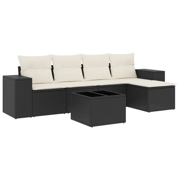 vidaXL Salon de jardin 6 Pièces avec coussins noir résine tressée