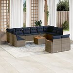 vidaXL Salon de jardin avec coussins 13 Pièces gris résine tressée