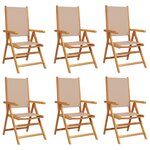 vidaXL Chaises inclinables de jardin lot de 6 taupe tissu bois massif