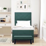 vidaXL Lit à Sommier Roulant avec Matelas et Banc Vert Foncé 100x200 cm en Velours