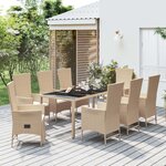 vidaXL Ensemble à manger de jardin et coussins 9 Pièces beige Poly rotin