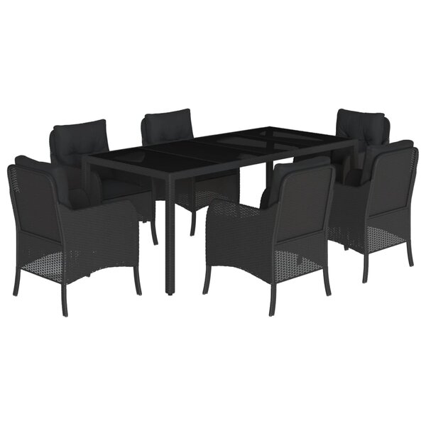 vidaXL Ensemble à manger de jardin coussins 7Pièces Noir Résine tressée