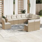 vidaXL Salon de jardin avec coussins 10 Pièces beige résine tressée