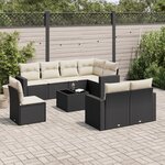 vidaXL Salon de jardin 9 Pièces avec coussins noir résine tressée