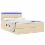 vidaXL Lit de rangement LED avec matelas Crème 140 x 190 cm Tissu