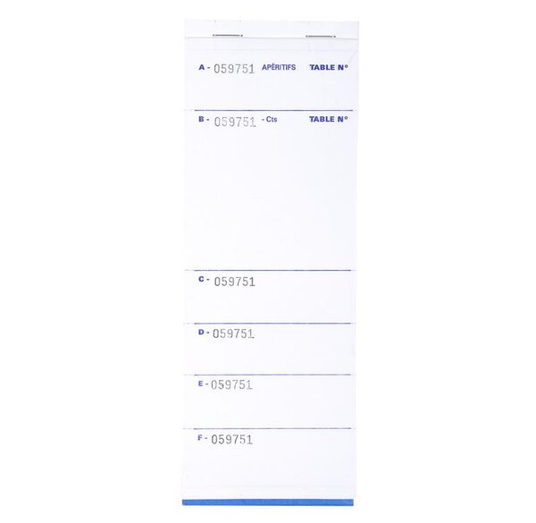 Bloc Brasserie 50 feuillets autocopiants numérotés en dupli Format 9  6x26 cm EXACOMPTA