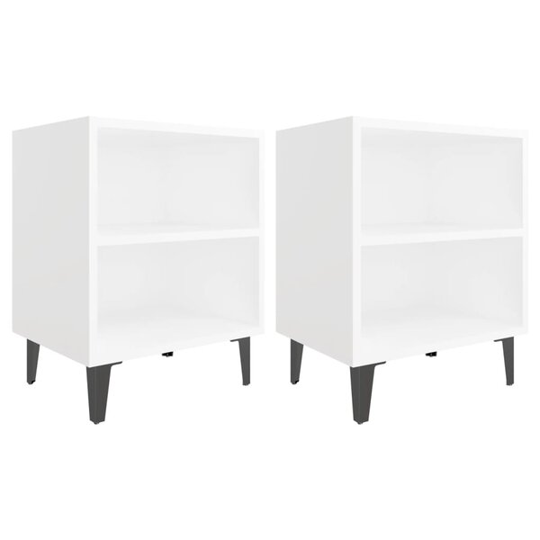 vidaXL Tables de chevet avec pieds en métal 2 Pièces blanc 40x30x50 cm