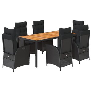 vidaXL Ensemble à manger de jardin coussins 7Pièces Noir Résine tressée