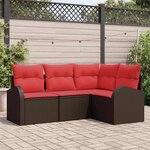 vidaXL Ensemble de canapé de jardin 4 Pièces Marron et rouge Poly rotin