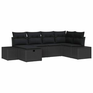 vidaXL Ensemble de canapé de jardin avec coussin 6 Pièces Noir Poly rotin