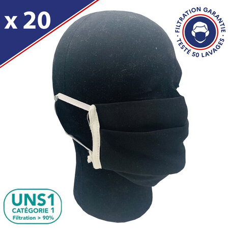 Masque Tissu Lavable x50 Noir Lot de 20