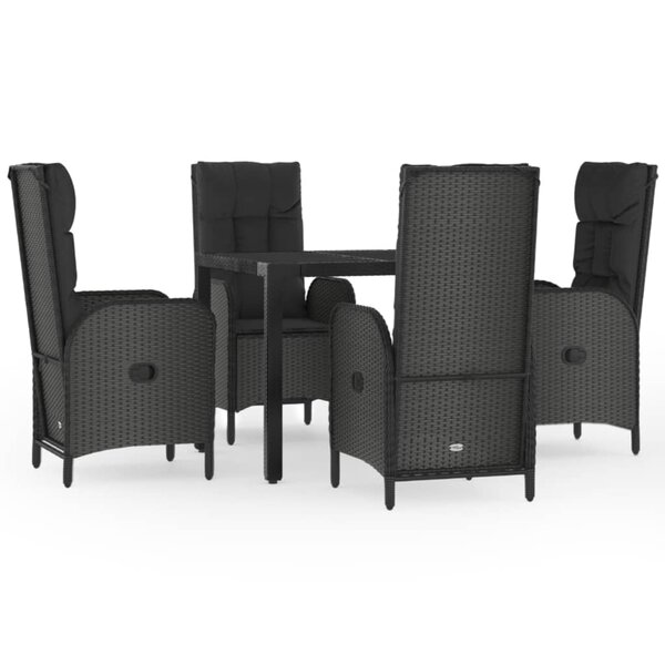 vidaXL Ensemble à manger de jardin coussins 5Pièces Noir Résine tressée