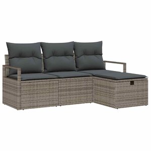 vidaXL Ensemble de canapé de jardin avec coussin 4 Pièces Gris Poly rotin