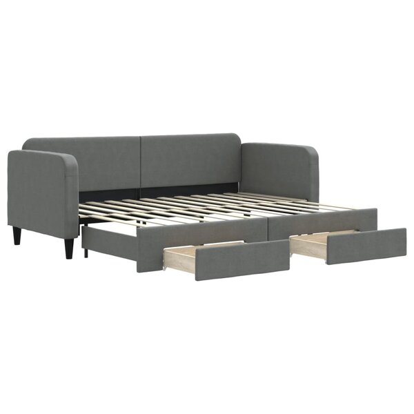 vidaXL Lit de jour avec gigogne et tiroirs gris foncé 80x200 cm tissu