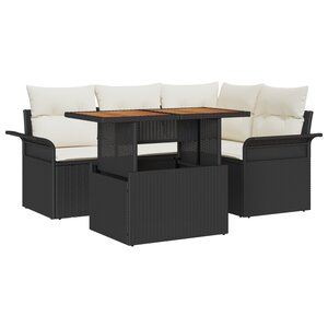 vidaXL Ensemble de salle à manger jardin 5 pièces avec coussins en rattan noir