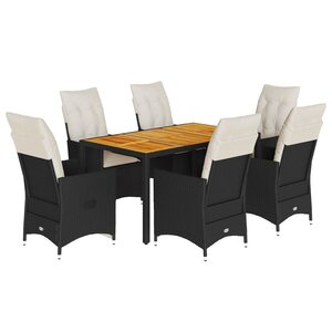 vidaXL Ensemble à manger de jardin coussins 7Pièces Noir Résine tressée