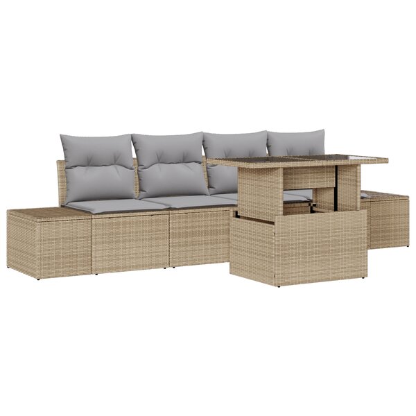 vidaXL Ensemble de canapé de jardin 5 pièces avec coussins en poly rattan beige