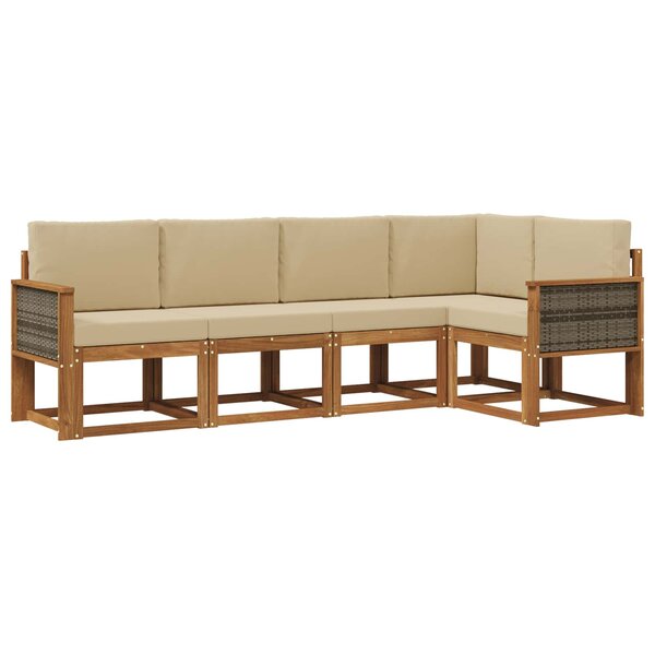 vidaXL Ensemble de canapés d'extérieur 5 pc Naturel et Beige Polyester