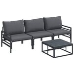 vidaXL Ensemble de canapé de jardin avec coussin 4 Pièces Noir Acier