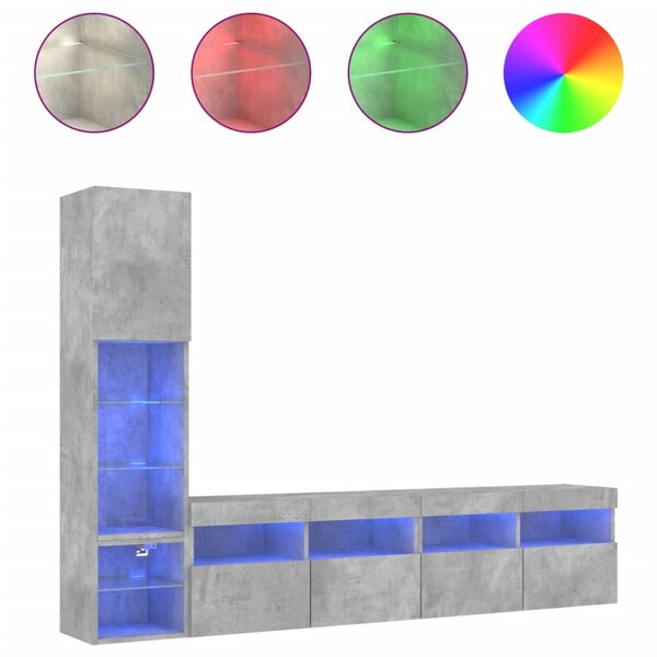 vidaXL Unités murales TV avec LED 4 Pièces gris béton bois d'ingénierie
