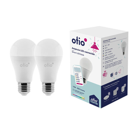 Pack de 2 ampoules connectées WIFI LED E27 RGB - OtioHome