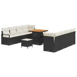 Ensemble de Canapé de Jardin 11 Pièces avec Coussins Noir Poly Rotin Acacia