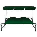 vidaXL Lit de repos d'extérieur avec auvent et oreillers Vert