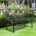 Banc de jardin 2 places style néo-rétro fer forgé motif fleurs de lys dim. 128L x 50l x 91H cm métal époxy noir