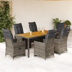vidaXL Ensemble de bistro de jardin 7 Pièces coussins gris poly rotin