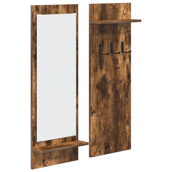 vidaXL Porte-manteau mural avec étagère avec stockage avec miroir Chêne fumé 70 x 10 x 90 cm