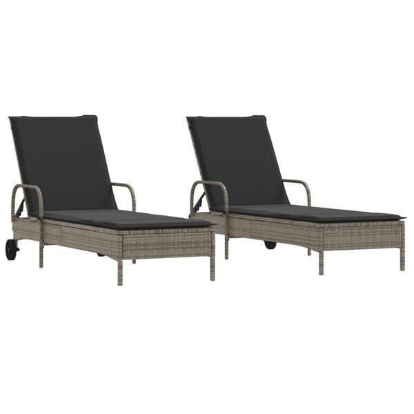 vidaXL Chaises longues avec coussins lot de 2 gris résine tressée
