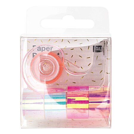 5 mini masking tapes iridescent miroir blanc et rose - 1 2 cm x 1 8 m
