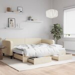 vidaXL Lit de jour avec gigogne et tiroirs crème 90x200 cm tissu