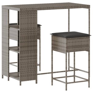 vidaXL Ensemble de bar de jardin 3 Pièces et coussins gris résine tressée