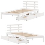 vidaXL Cadre de lit avec tiroirs sans matelas blanc 100x200 cm