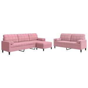 vidaXL Ensemble de canapés 3Pièces et coussins et traversins rose velours